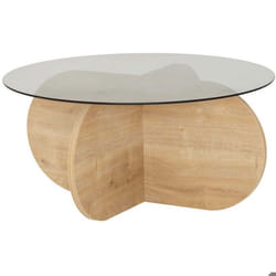 Table basse en verre Bubble chêne - plateau effet fumé