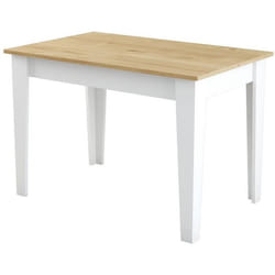 Table de cuisine avec rangement- KIEVA - Mélamine - Blanc / Chêne - Rectangulaire - 4 / 6 personnes - 110 x 75 x 72 cm