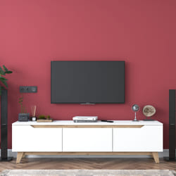 Meuble TV - D1 - Blanc / Noyer - Rangement supplémentaire - 180 x 49 x 35 cm