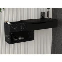 Console suspendue avec 1 tiroir et 2 niches - Effet marbre noir - DAREKA