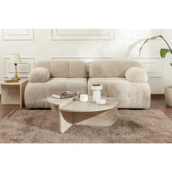 Table Basse Gigogne Ronde Bois en Travertin, Deux Pièces, 90x30x60 cm et 85x35x30 cm, Design Polyvalent, Pour Salon ou Bureau