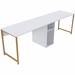 Bureau double moderne Hanvel L240cm Bois Blanc et Métal Or