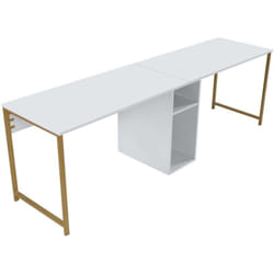 Bureau double moderne Hanvel L240cm Bois Blanc et Métal Or