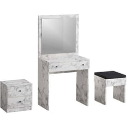 Ensemble coiffeuse avec miroir petite commode et tabouret Nice blanc marbré