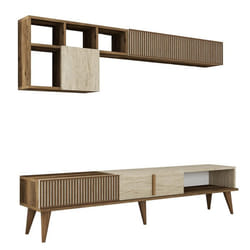 Meuble TV en bois Milan - 180 x 35 x 40 cm - Noyer Travertin