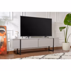 Meuble tv moderne 2 portes basculantes Domenica L180cm Gris et Noir