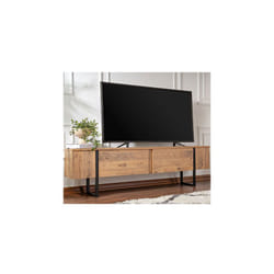 Meuble tv moderne 2 portes basculantes Domenica L180cm Bois foncé et Noir