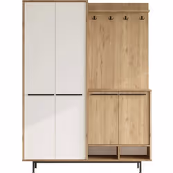 Meuble dentrée avec placard à chaussures et patères Sylvie marron blanc