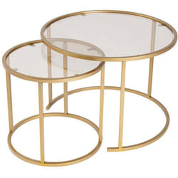 Ensemble de 2 tables gigognes rondes en métal et verre Aurum doré avec verre bronze