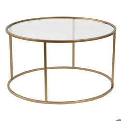 Table basse ronde en métal et verre Aurum doré