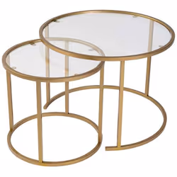 Ensemble de 2 tables gigognes rondes en métal et verre Aurum doré verre transparent