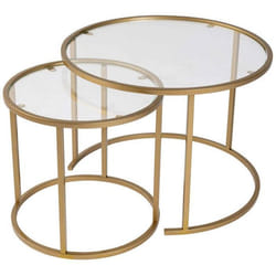 Ensemble de 2 tables gigognes rondes en métal et verre Aurum doré verre transparent