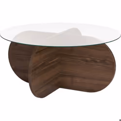 Table basse ronde en verre Aeris noyer verre transparent
