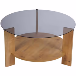 Table basse ronde en verre Clara chêne verre fumé