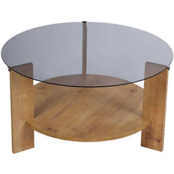 Table basse ronde en verre Clara chêne verre fumé
