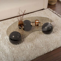 Table basse design 120x70x30 cm verre fumé bronze et pieds en pu - zao