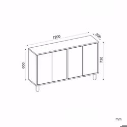 Buffet 4 portes en aggloméré Vera blanc chêne avec jute