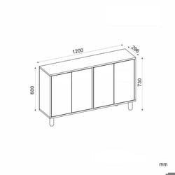 Buffet 4 portes en aggloméré Vera blanc chêne avec jute
