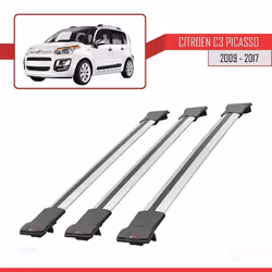Barres de toit - FLY - Citroen C3 Picasso 2009-2017 - 3 barres - Aluminium - Gris
