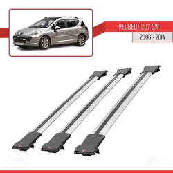 Barres de toit - FLY - Peugeot 207 SW - 3 barres - Aluminium - Gris