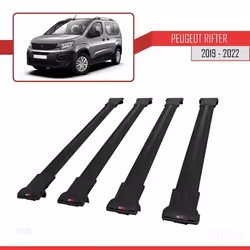 Barres de toit - FLY - Modèle Railing - Compatible Peugeot Rifter 2019-2023 - 4 Barres Aluminium Noir