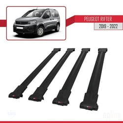 Barres de toit - FLY - Modèle Railing - Compatible Peugeot Rifter 2019-2023 - 4 Barres Aluminium Noir