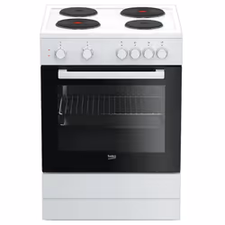 Beko FSS66000GW, Cuisinière, Noir, Blanc, Rotatif, Blanc, Devant, Plaque scellée