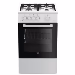 Beko FSG52020FW, Cuisinière, Noir, Blanc, Boutons, Rotatif, Blanc, En haut à droite / gauche, Gaz