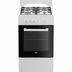 Beko FSG522DWC, Cuisinière, Noir, Blanc, Boutons, Rotatif, Blanc, Devant, Gaz