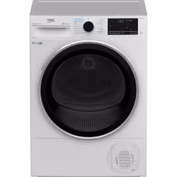 Beko B5T410233W, Pose libre, Charge avant, Pompe à chaleur, Blanc, Boutons, Rotatif, Noir
