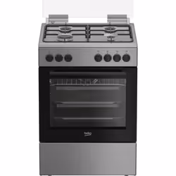 Beko FBE62120XD, Cuisinière, Acier inoxydable, Rotatif, Noir, Devant, Gaz