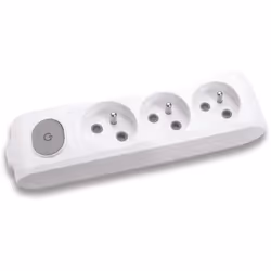 Multiprise NF pour 3 prises 2P+T. Avec sécurité enfant, bouton rétro-éclairé on/off, et support de fixation. Couleur Blanche. ...