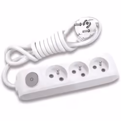 Multiprise NF pour 3 prises 2P+T. Avec sécurité enfant, bouton rétro-éclairé on/off, et support de fixation. Couleur Blanche. ...