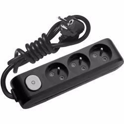 Multiprise NF pour 3 prises 2P+T. Avec sécurité enfant, bouton rétro-éclairé on/off, et support de fixation. Couleur Noire. P ...