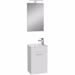 Caractéristiques du Meuble 39x61x28 cm pour salle de bain avec miroir, lavabo et éclairage LED, Blanc brillant, Vitra Mia (MI ...