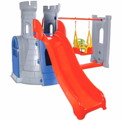 Château pour enfants en plastique avec toboggan et balançoire ENSEMBLE CASTLE SLIDE ET BALANÇOIRE