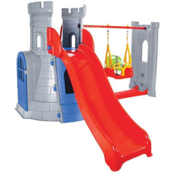Château pour enfants en plastique avec toboggan et balançoire ENSEMBLE CASTLE SLIDE ET BALANÇOIRE