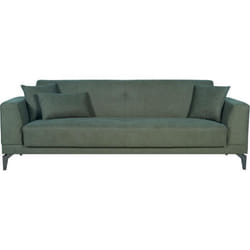 Canapé Convertible 3 Places - Henry - Tissu Vert Foncé - 3 Coussins - Coffre De Rangement - 234 X 85 X 84 Cm