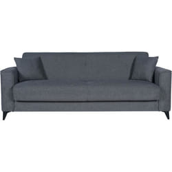 Canapé Convertible 3 Places - Bergamo - Tissu Gris Foncé - 2 Coussins - Coffre De Rangement - 230 X 85 X 89 Cm