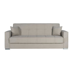 Canapé convertible 3 places - ALBA - Tissu beige - 2 coussins - Coffre de rangement - 226 x 85 x 92 cm