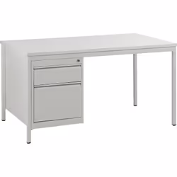 Bureau d'atelier gris clair, tiroirs 1 x 140 mm, 1 x 280 mm, l x p 1400 x 800 mm. Produit livré = démonté. Largeur = 1400 mm. ...