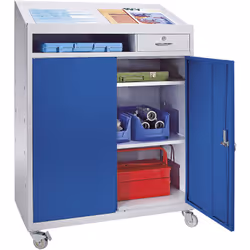 Armoire à outils avec pupitre, h x l x p1220 x 915 x 457 mm, gris clair / bleu gentiane. Produit livré = démonté. Profondeur  ...