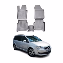 Tapis de sol pour VW Touran 2003-2015 en caoutchouc TPE 3D Gris 4Pcs