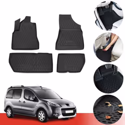 Tapis de sol pour Peugeot Partner 2008-2018 4 PCS TPE Noir
