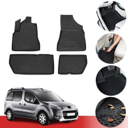 Tapis de sol pour Peugeot Partner 2008-2018 4 PCS TPE Noir