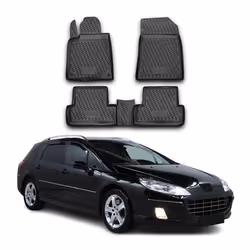 OMAC Tapis de sol pour Peugeot 407 Berline Break 2004-2011 en caoutchouc Noir