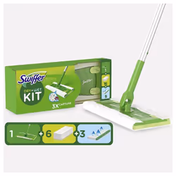 Balai électrique - Swiffer - Kit de démarrage - 16 lingettes sèches - 3 lingettes humides - Tête pivotante 360°