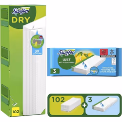 Swiffer Balai Attrape-Poussière Pour SolsPack de Recharges 102 Lingettes Sèches 102 Et 3 Lingettes Humides