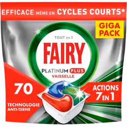 Fairy Platinum Plus Tablettes Lave-Vaisselle All In One Technologie Anti-Terne Regular 71 Capsules