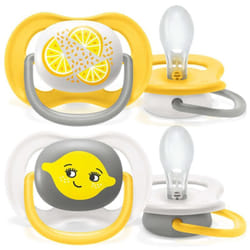 Philips - Avent air ultrade tétines, 6-18 mois, anatomiques et sans bpa, 2 pièces, avec pochette de stérilisation et de transport, SCF080/18, jaune